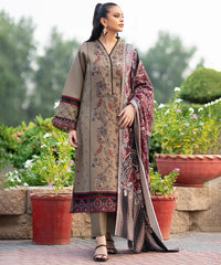 Dhanak 3PC Embroidered Shirt with Printed Wool Shawl – ZC254