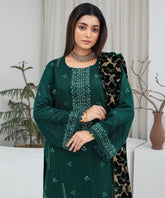 CREATION Dhanak 3PC Chikankari Embroidered Shirt with Velvet Plachi Shawl – ZC2105