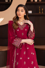 Dhanak 3PC Embroidered Shirt with Organza Embroidered Dupatta – ZC3370