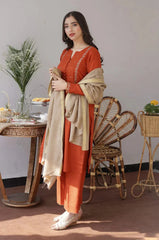 Aisling Dhanak 3PC Embroidered Suit with Wool Shawl – ZC1291