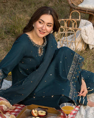 Dhanak 3PC Embroidered Shirt with Organza Embroidered Dupatta – ZC3392