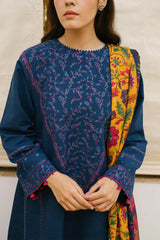 Zara Shahjahan 3PC Dhanak Embroidered Shirt with Digital Printed Shawl – ZC217
