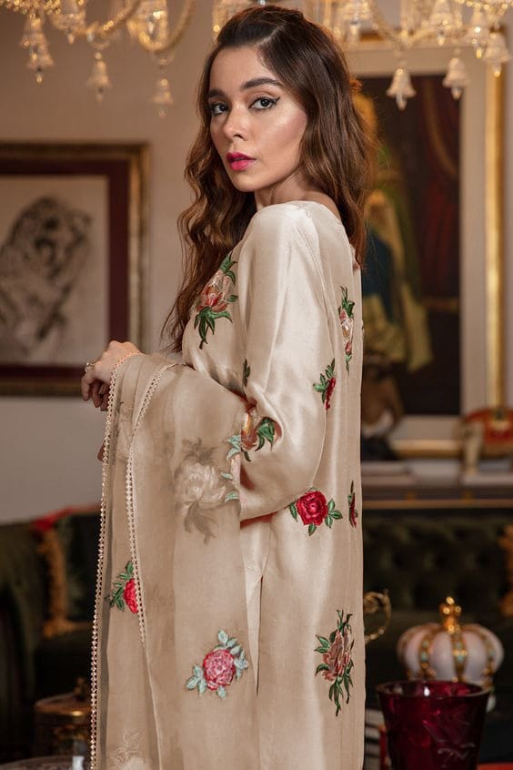 Silk 3PC Embroidered Shirt with Organza Embroidered Dupatta – ZC1316