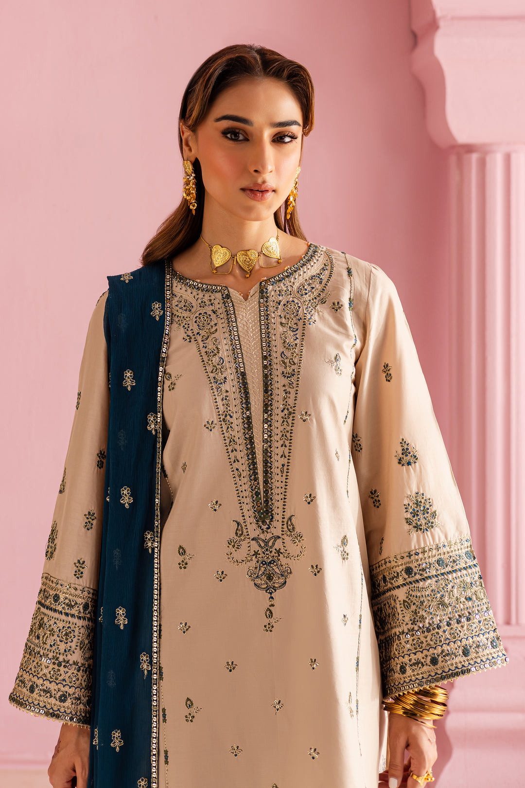 Dhanak 3PC Embroidered Shirt with Sequins Embroidered Dupatta – ZC6004