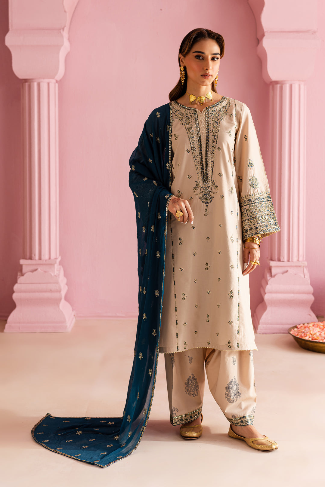 Dhanak 3PC Embroidered Shirt with Sequins Embroidered Dupatta – ZC6004