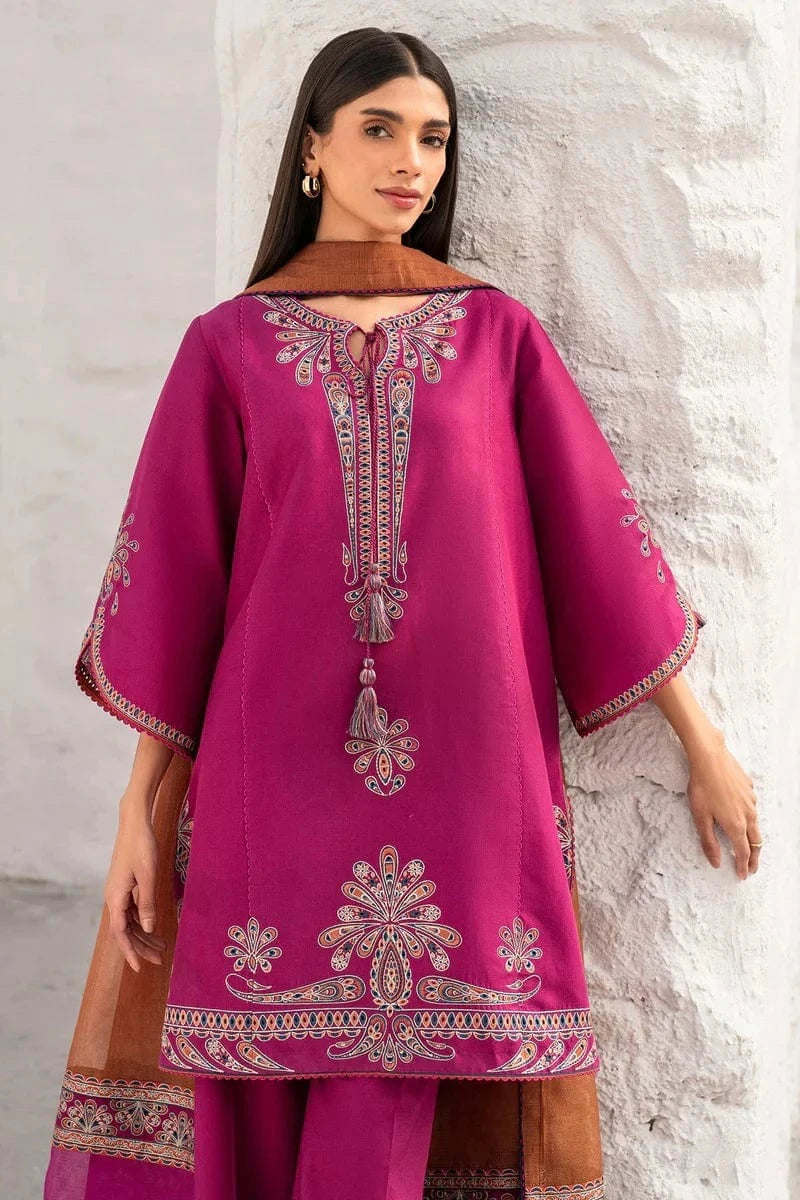 Dhanak 3PC Embroidered Shirt with Digital Printed Wool Shawl – ZC3371