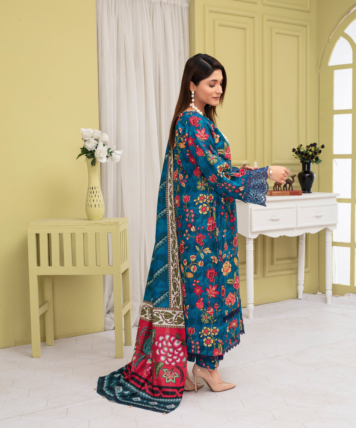 Dhanak 3PC Embroidered Shirt with Digital Printed Wool Shawl – ZC3232