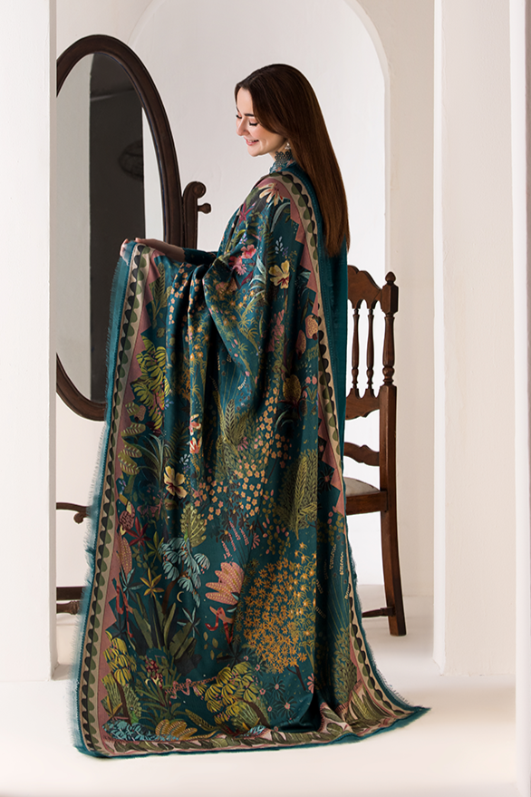 Sobia Nazir 3PC Dhanak Embroidered Shirt with Twill Printed Shawl & Trouser – ZC685
