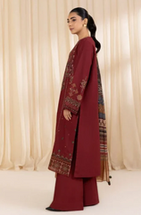 Dhanak 3PC Embroidered Shirt with Digital Printed Wool Shawl – ZC3268