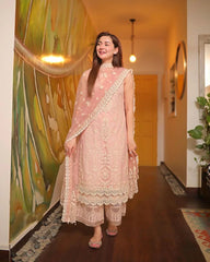 Faiza Saqlain Lawn 3PC Embroidered with Organza Embroidered Dupatta – ZC1049