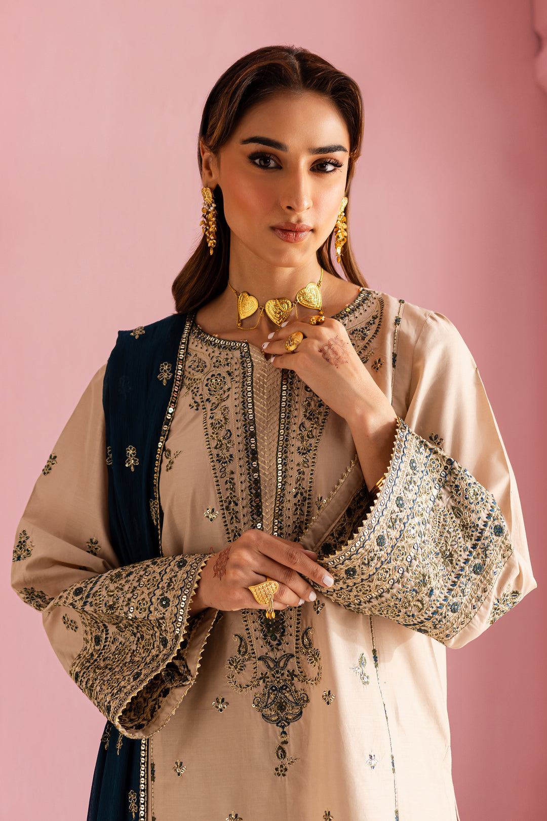 Dhanak 3PC Embroidered Shirt with Sequins Embroidered Dupatta – ZC6004