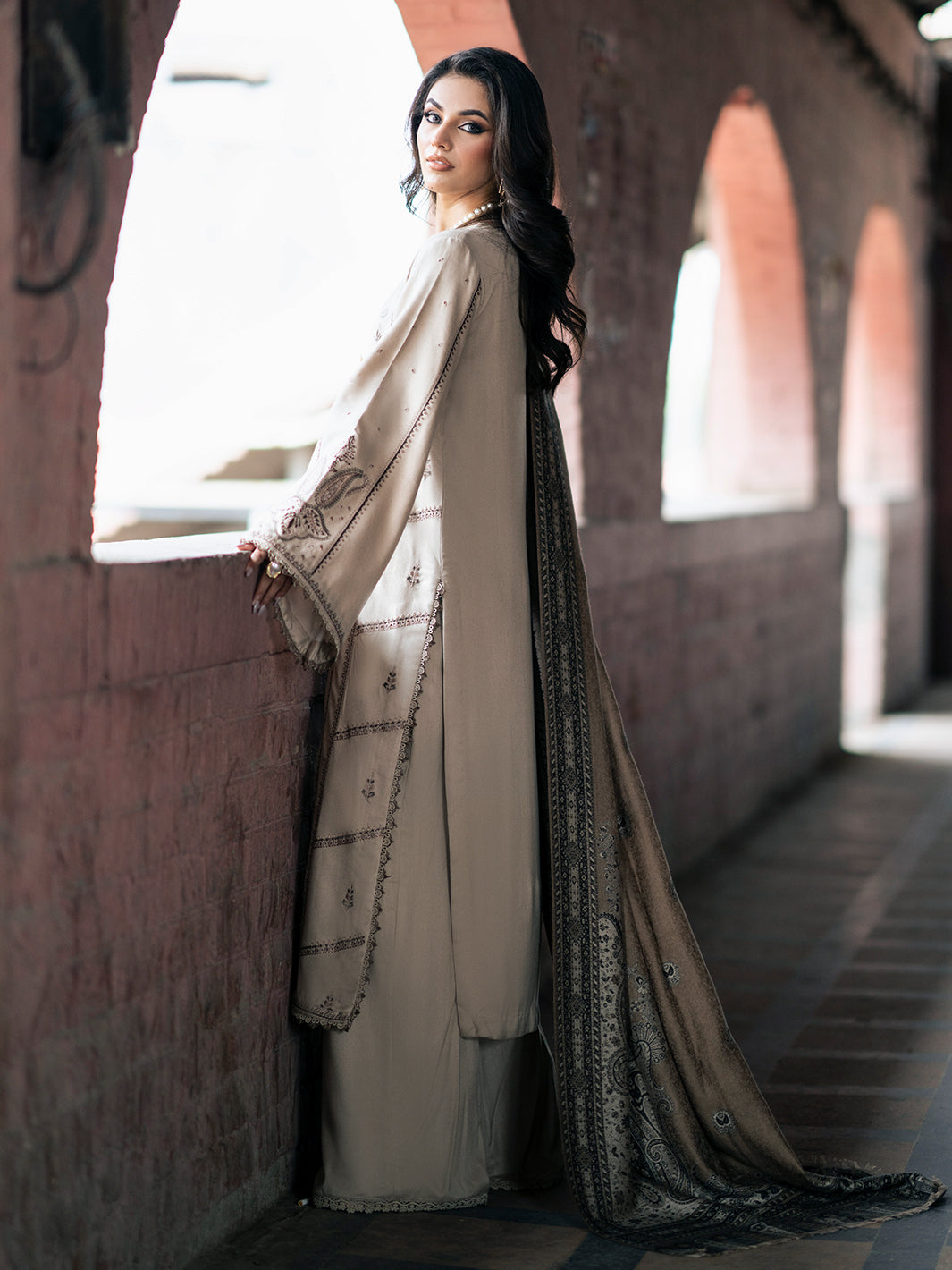 ZEL MUSAFIR 3PC Dhanak Embroidered Shirt with Digital Printed Shawl – ZC257