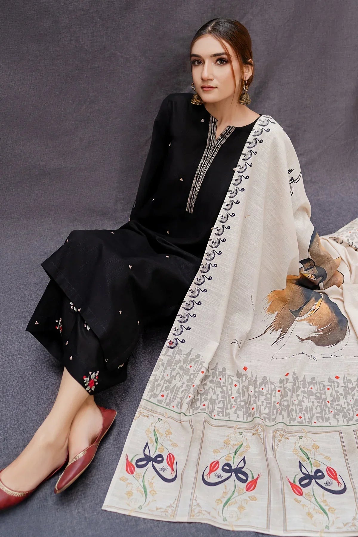 Dhanak 3PC Embroidered Shirt with Digital Printed Wool Shawl – ZC167