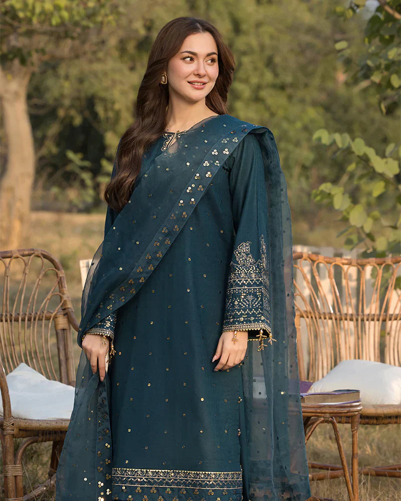 Dhanak 3PC Embroidered Shirt with Organza Embroidered Dupatta – ZC3392