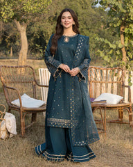 Dhanak 3PC Embroidered Shirt with Organza Embroidered Dupatta – ZC3392
