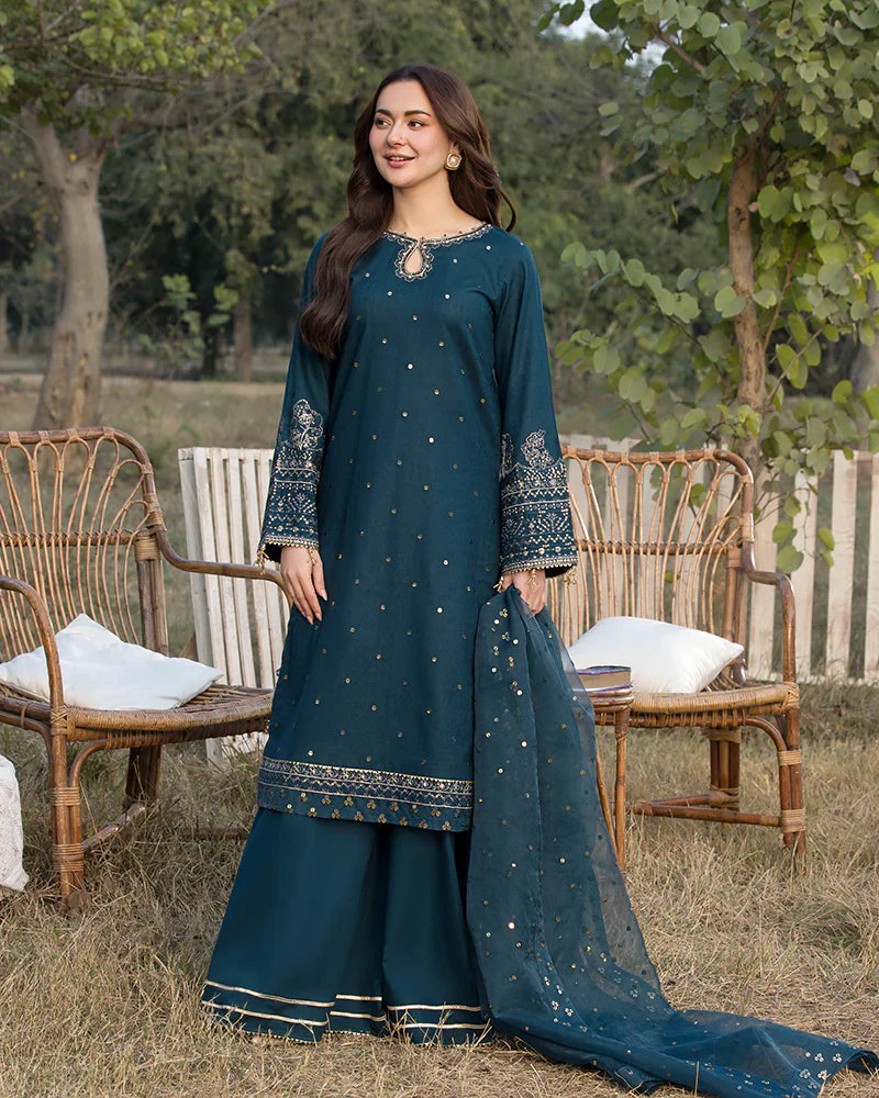 Dhanak 3PC Embroidered Shirt with Organza Embroidered Dupatta – ZC3392