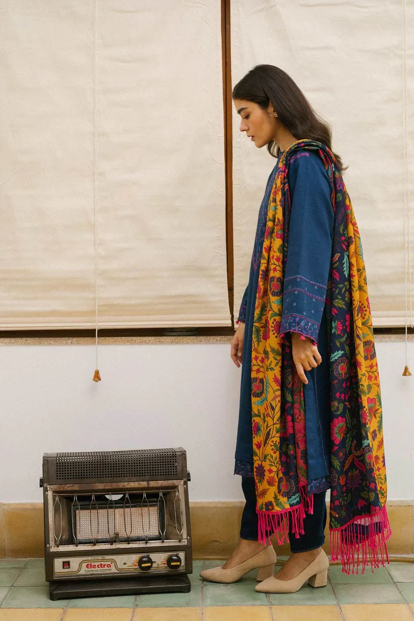 Zara Shahjahan 3PC Dhanak Embroidered Shirt with Digital Printed Shawl – ZC217