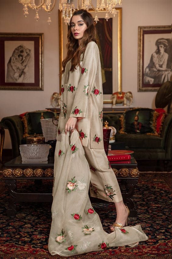 Silk 3PC Embroidered Shirt with Organza Embroidered Dupatta – ZC1316