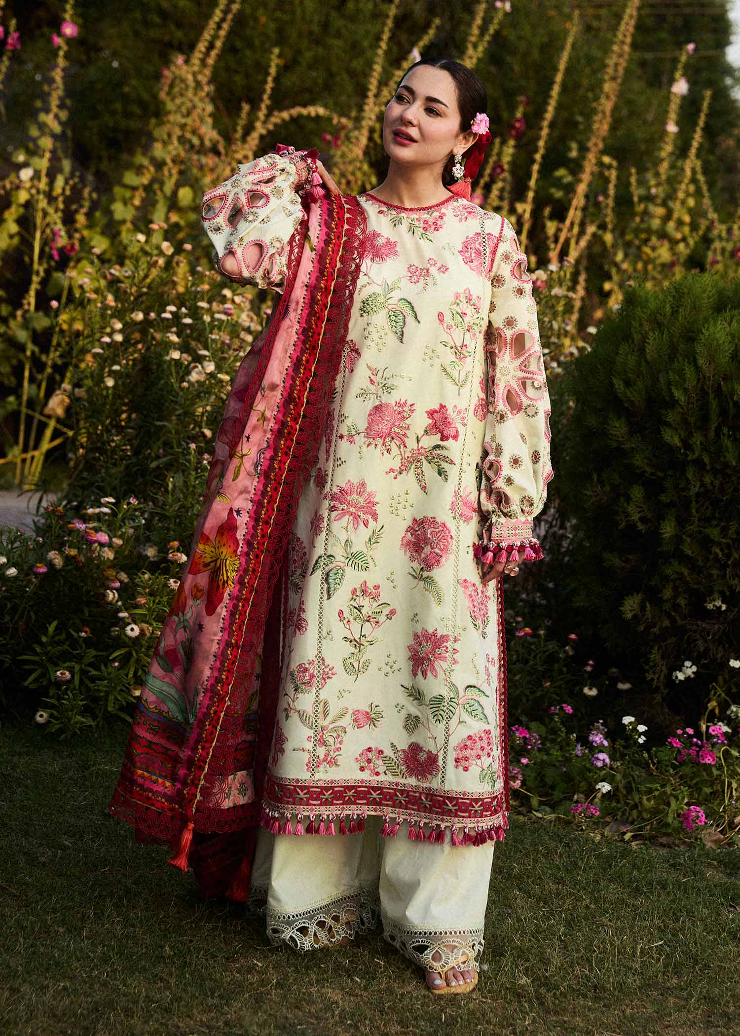 Hussain Rehar Luxury Dhanak 3PC Embroidered with Digital Printed Wool Shawl – ZC211